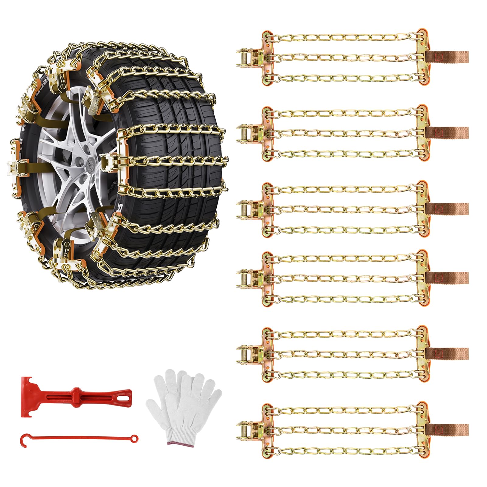 Ninonly Cadenas Coche 6Piezas Cadenas Nieve Universales Emergencia Antideslizantes para Vehículos Coches Furgonetas SUV Ancho 195-265 mm Para Barro, Arena, Nieve, Hielo