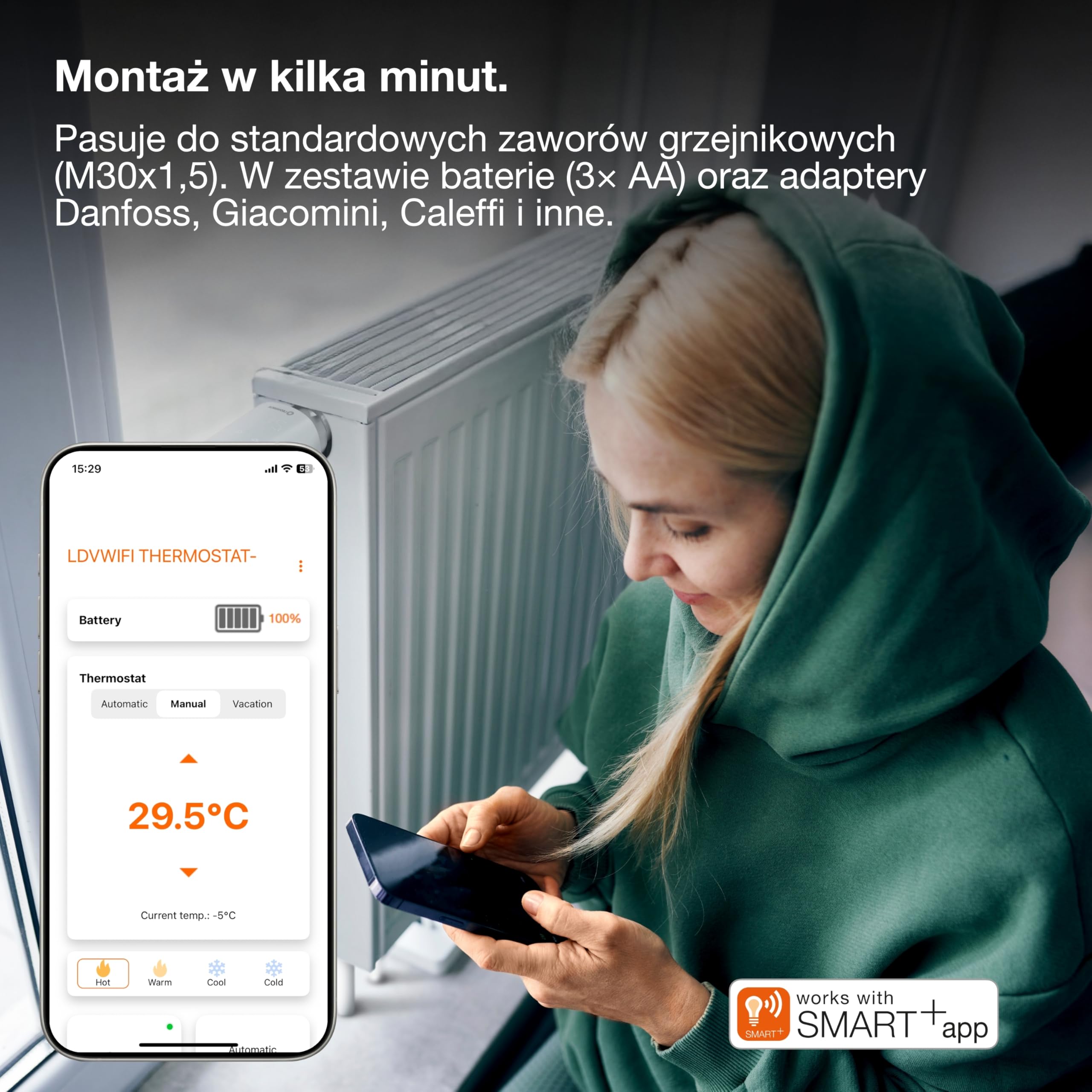 OSRAM Smart+ WIFI termostat grzejnikowy, IP20, tworzywo sztuczne, biały, 3 sztuki w opakowaniu