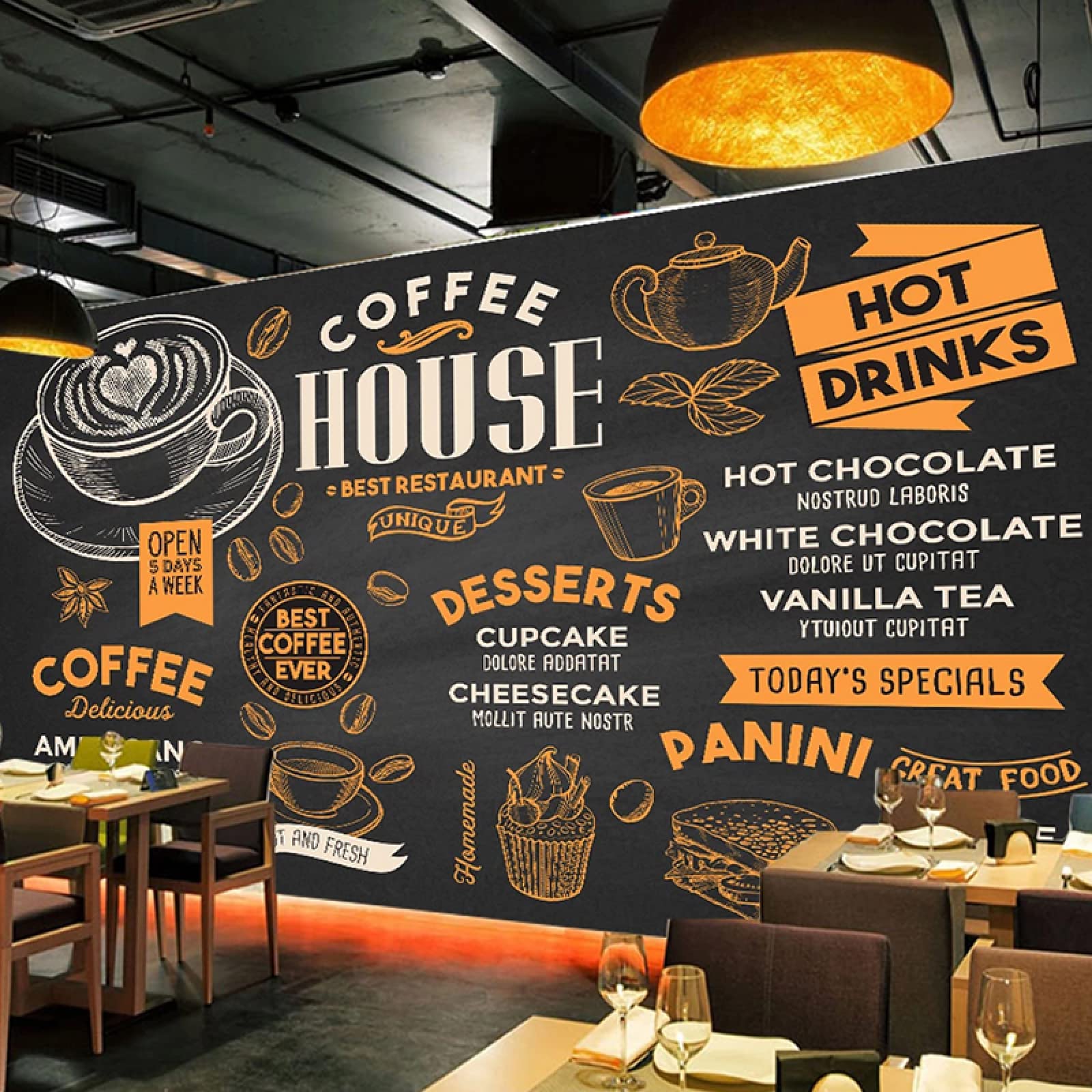 Estanteria，Estanteria Libros，Mural de Pared de cafetería Retro, Papel Tapiz Autoadhesivo extraíble para decoración de habitación Infantil, calcomanías artísticas impermea