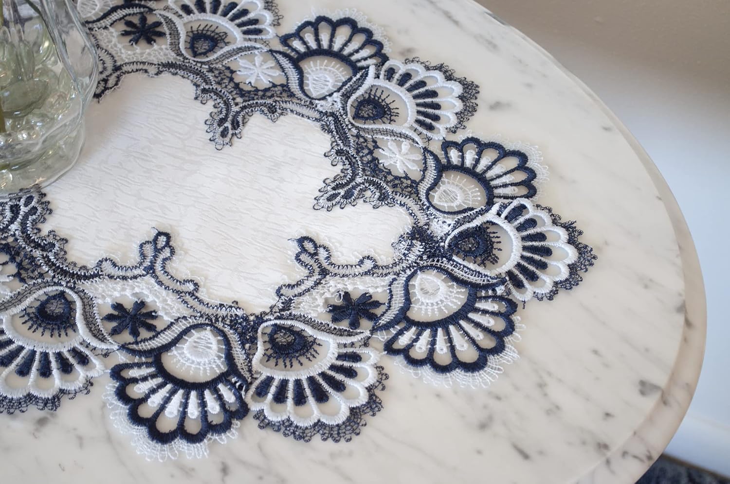 Gеt Pорulаr оƒƒеr Large Lace Placemat Dresser Scarf Table Runner Blue Navy and White European Table Centerpiece 14 x 27 Inches Doily