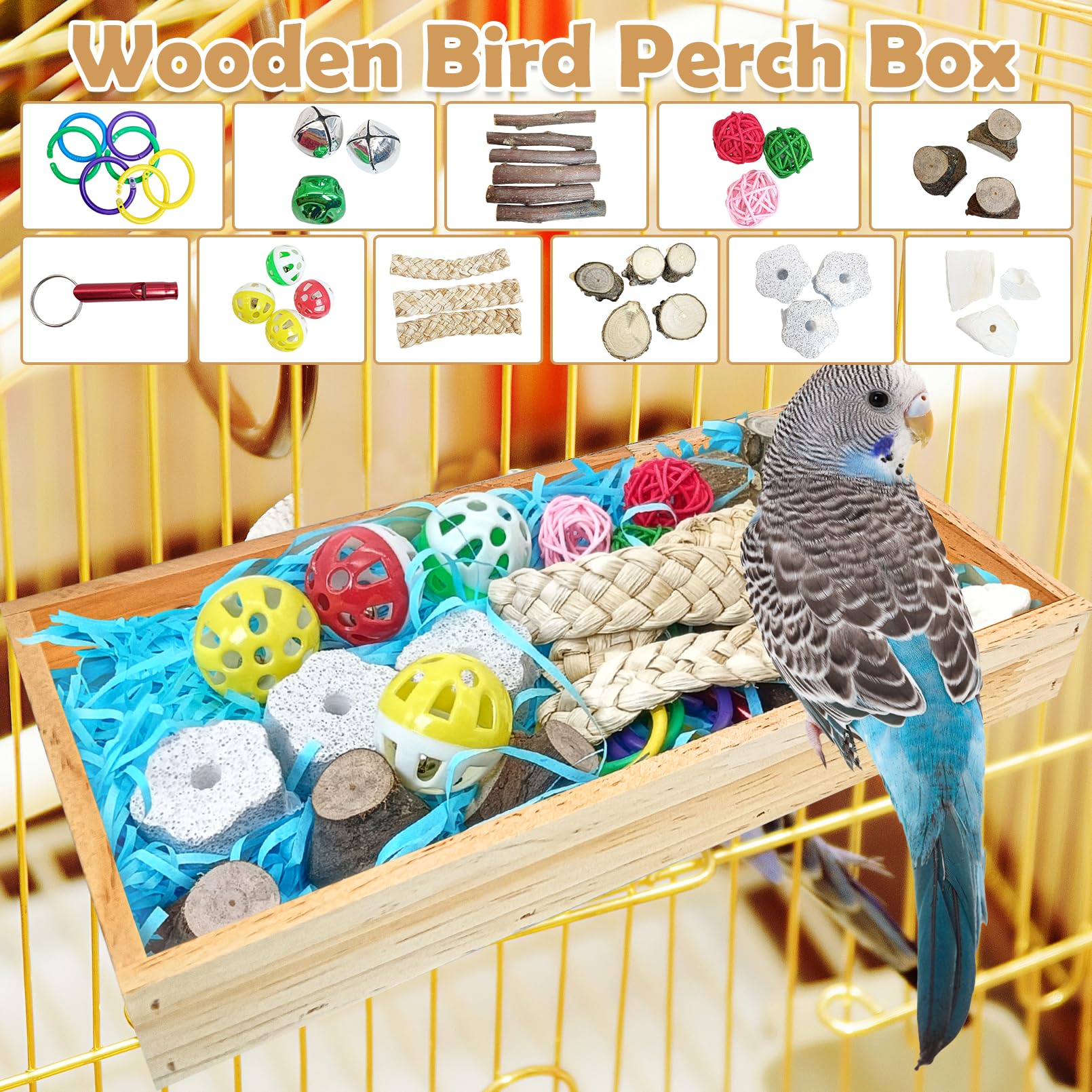BNOSDM Bird Foraging Toys Box Colorful Parrot Foraging and Shredding Toy Boxes Natural Bird Toy Wooden Birds Chewing Toys for Parakeet, Conure, Cockatiel, Budgies, Lovebirds (Large) - image 5