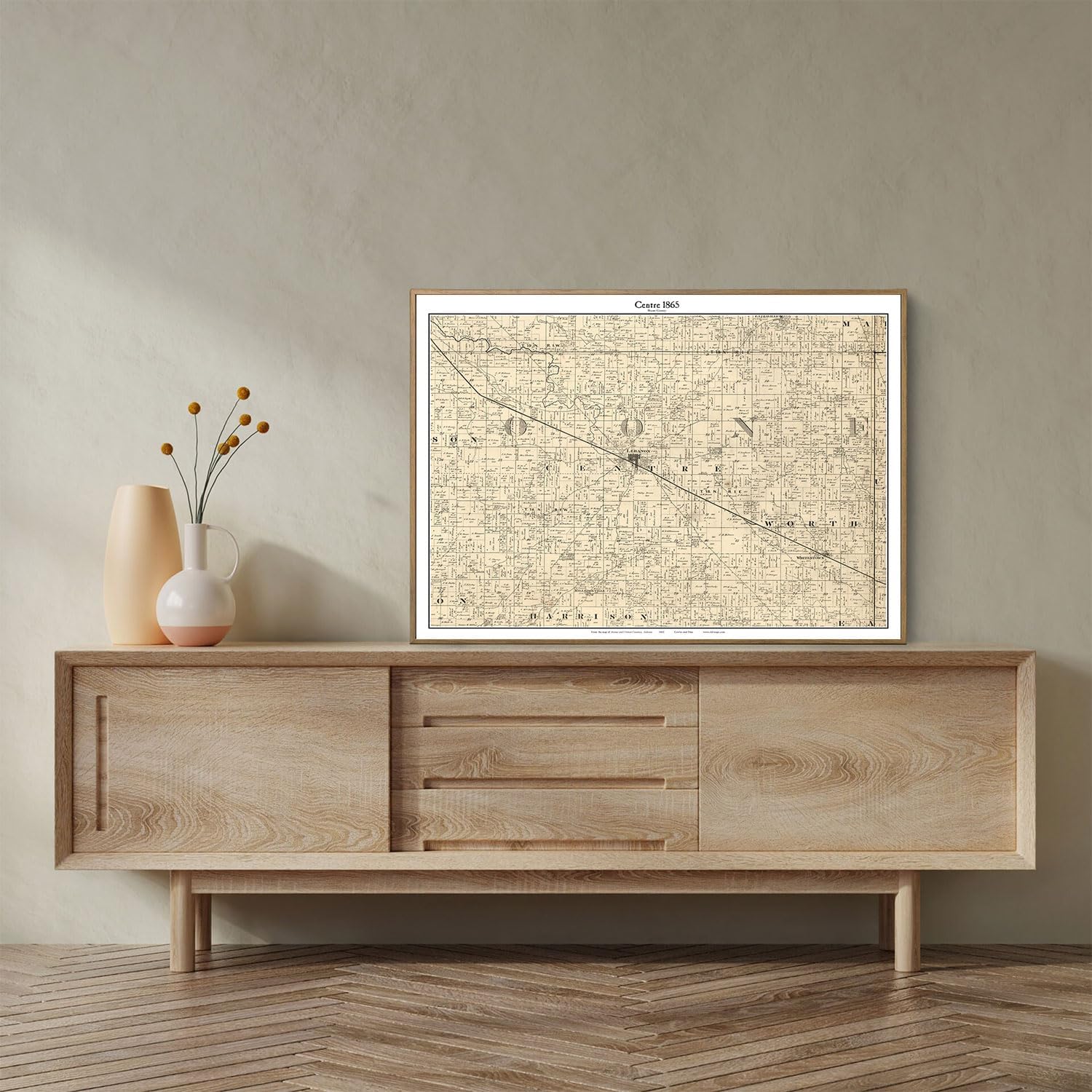 Historical Map Poster of Centre 1865 Indiana Lebanon Whitestown Genealogy Boone County IN | 11x17 12x18 16x24 24x36 Unframed Print Wall Art | Vintage Antique Rustic Gift | Home Office Decor