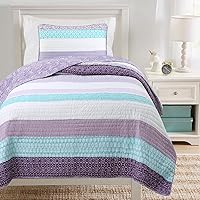 Vista 12 de Cozy Line Home Fashions Queen - Juego de edredón reversible de 7 piezas con bonito bordado de búho rosa, azul y verde, 100% algodón, colcha