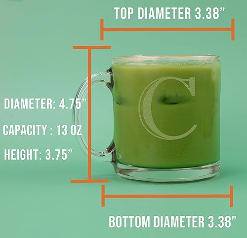 Miniatura 5 de Taza de café de vidrio transparente con monograma grabado de 12 onzas (letra C), regalos personalizados de la A a la Z para los amantes del café,