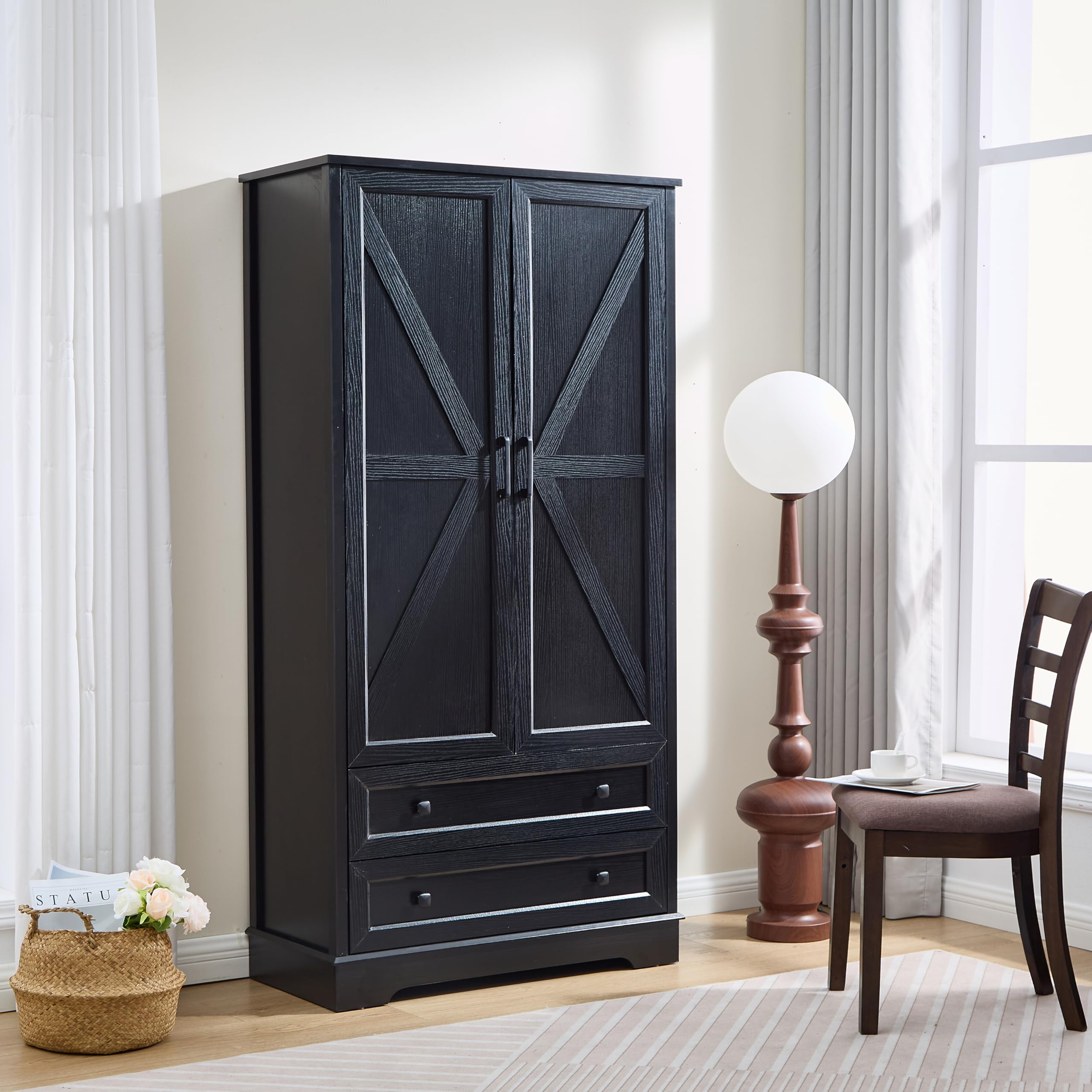 farmhouse dresser black Furniture of America Lucan 3-Piece Farmhouse Black Dresser and 2 Nightstand Bedroom Set