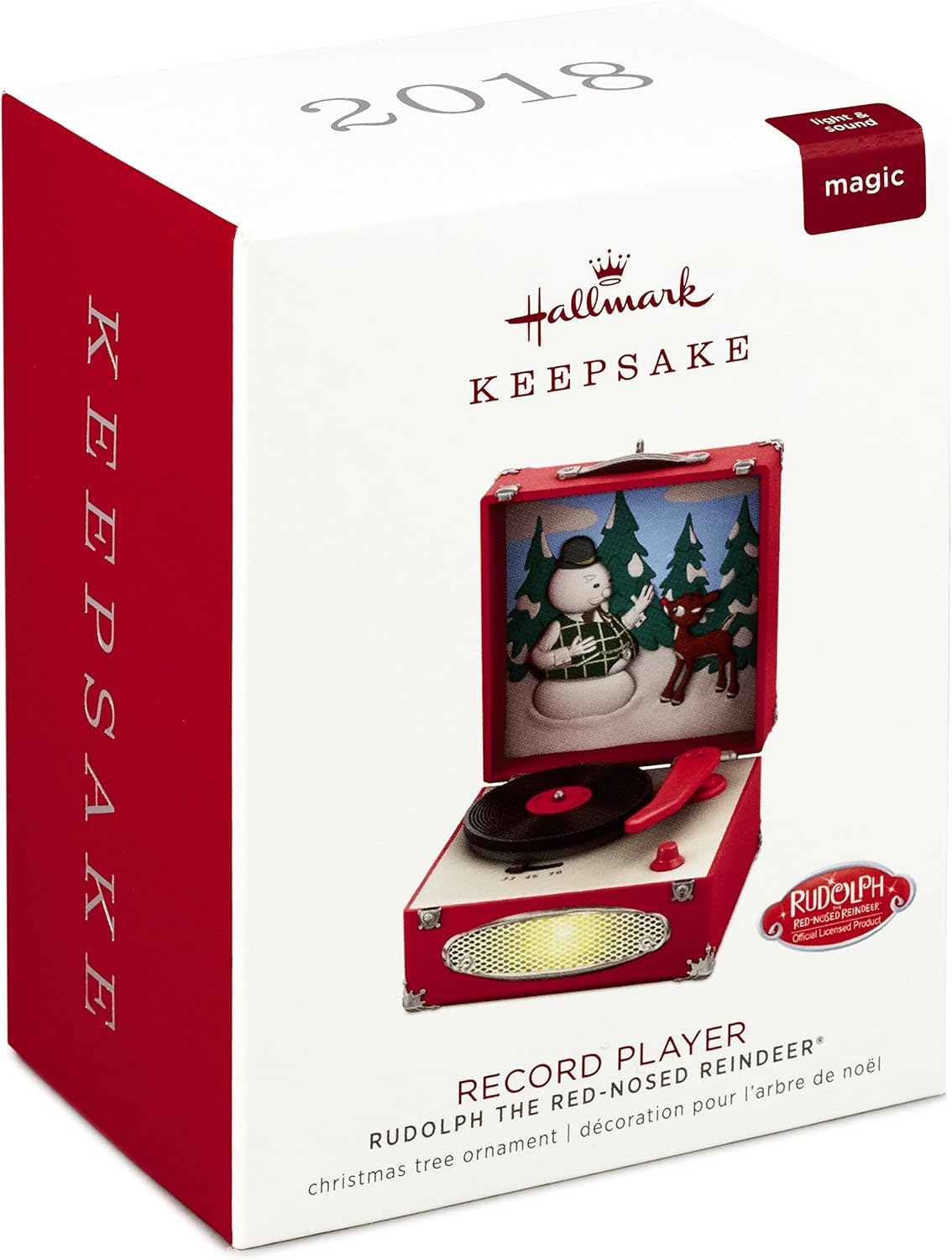 Hallmark Keepsake Christmas Ornament 2018 Year Dated, Rudolph the Red-Nosed Reindeer Record Player With Music and Light