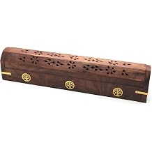 Govinda Wooden Coffin Incense Burner - 12" Tree of Life - Brass Inlays - Storage Compartment