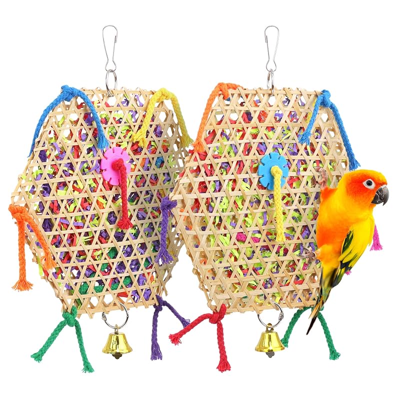 Brinquedo suspenso de forrageamento para aves em madeira e bambu AK KYC, pacote com 2