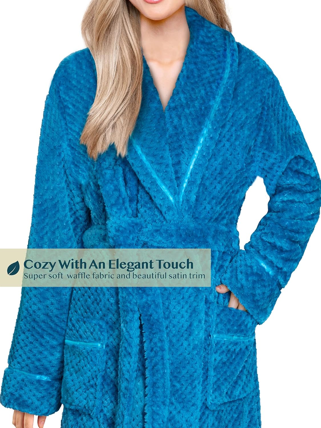 PAVILIA Women Plush Fleece Robe, Soft Textured Bathrobe, Lady Cozy Spa Long Robe - Image 3