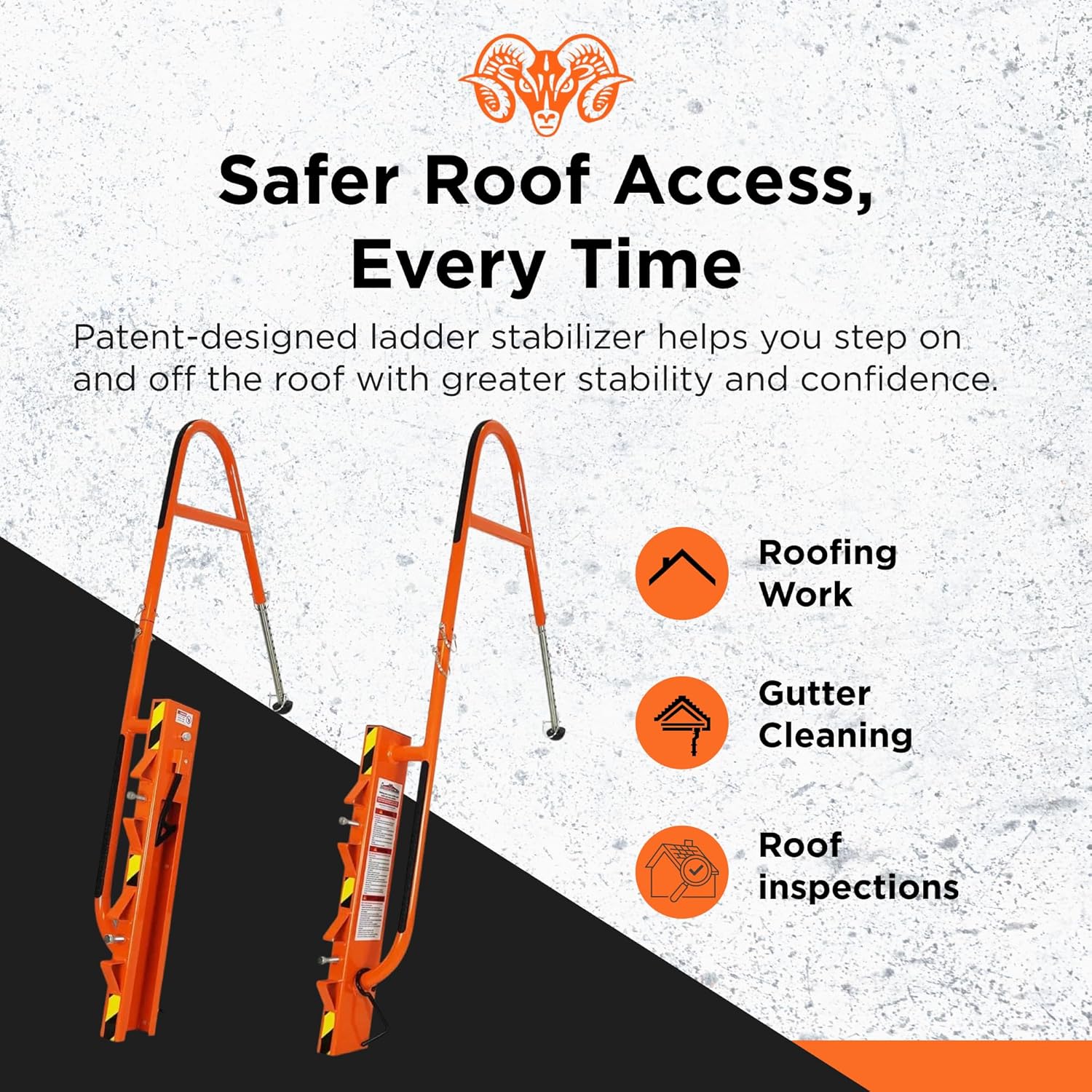 Bighorn Ladder Stabilizer for Roof Safety | Lightweight Aluminum | Easy Adjustable | Stabilizing & Secure | Gutter Clips/Hooks Included | Easy Access Handle Support | Fold for Transport & Storage
