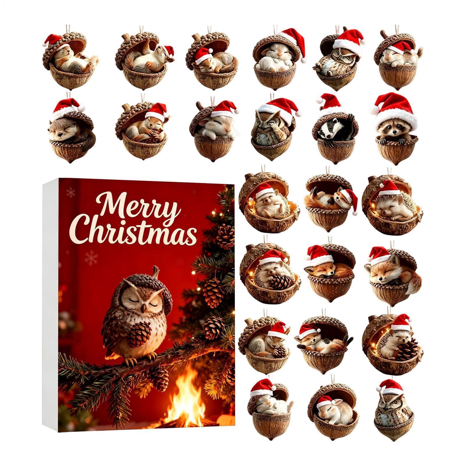 Waldtiere Adventskalender Weihnachten 2026 2D Acryl-Deko | 24 Tage festlicher Countdown bis Weihnachten für Kinder und Erwachsene, für Wohnung, Büro, Wohnzimmer, Weihnachtsbaum,