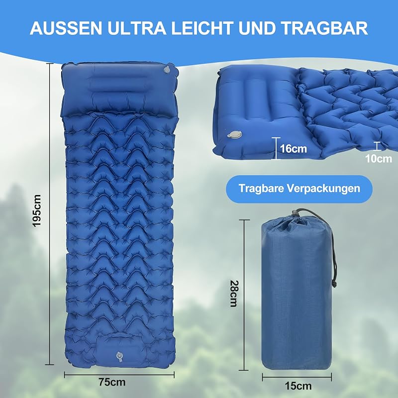 HOMJOY 10 cm Önfelfújó Camping Matrac Lábpumpával, Vízálló Túra Szőnyeg