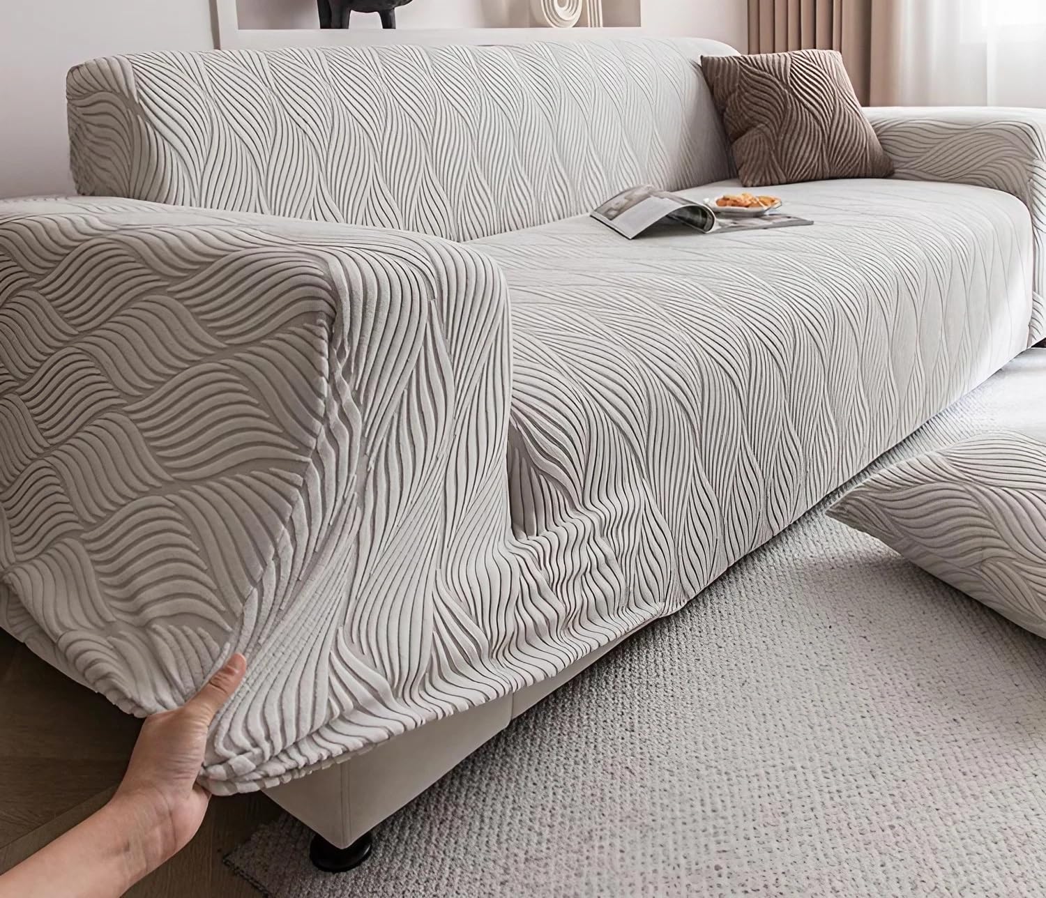 Housse de canapé universelle polaire 4 places gris clair (236-300 cm)