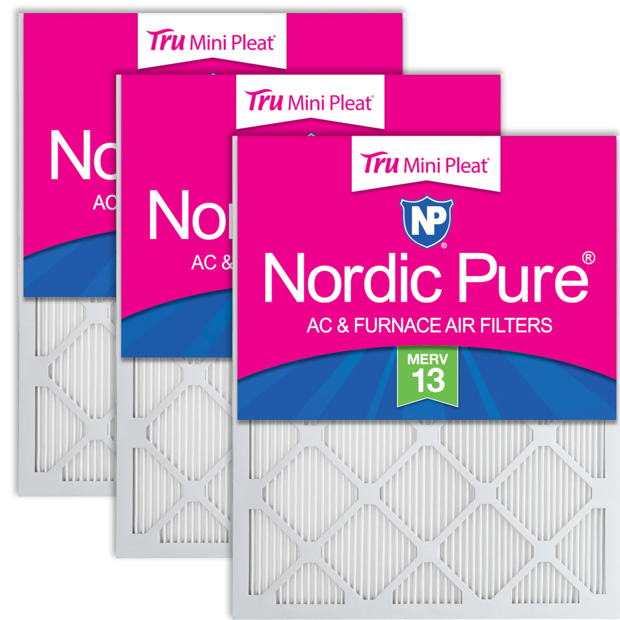Nordic Pure 10x20x1 Tru Mini Pleat MERV 13 AC Furnace Air Filters 3 Pack