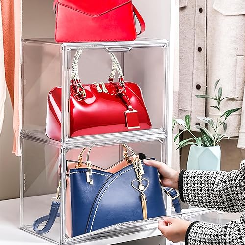 Miniatura 4 de DILIBRA Paquete de 4 organizadores de almacenamiento de bolsas de plástico transparente para armario, caja de exhibición de acrílico para bolso,