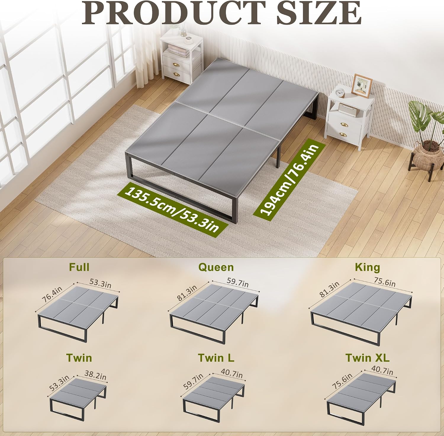 Heavy Duty Bunkie Boards Full Size 75 x 54 in, Reinforced 10mm - Under Bed Support, Non-Slip Breathable Support, Lightweight Foldable, Noise Reducing, Fits Metal Frames, Sofa Beds and Slat Beds