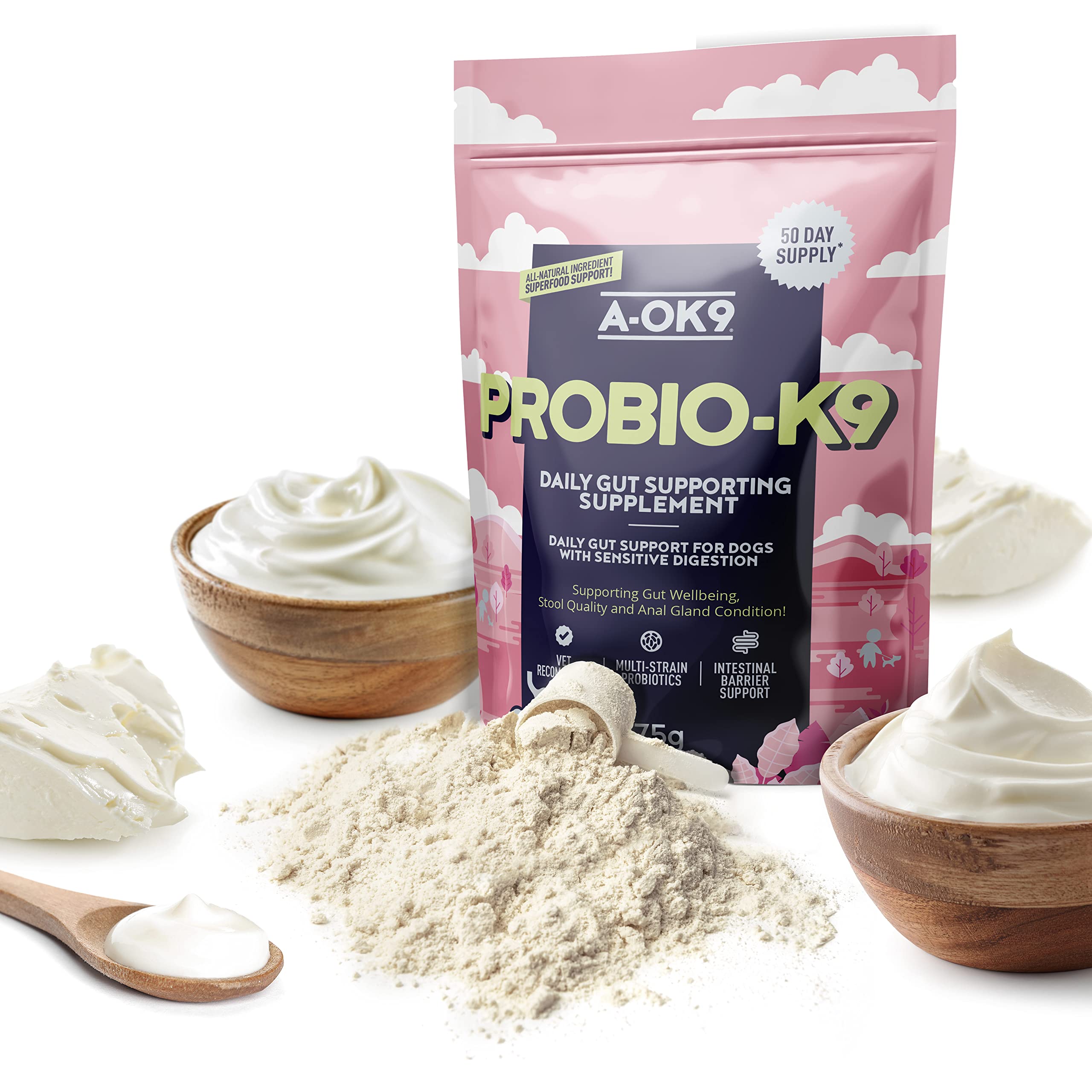 Probio-K9 | Digestive Supplement for Dogs | Tasty Probiotics & Prebiotics for Dogs | Sensitive Digestion | Daily Gut Health and Support | Stool Forming Fibres | All Ages & Breeds | Absolute Dogs