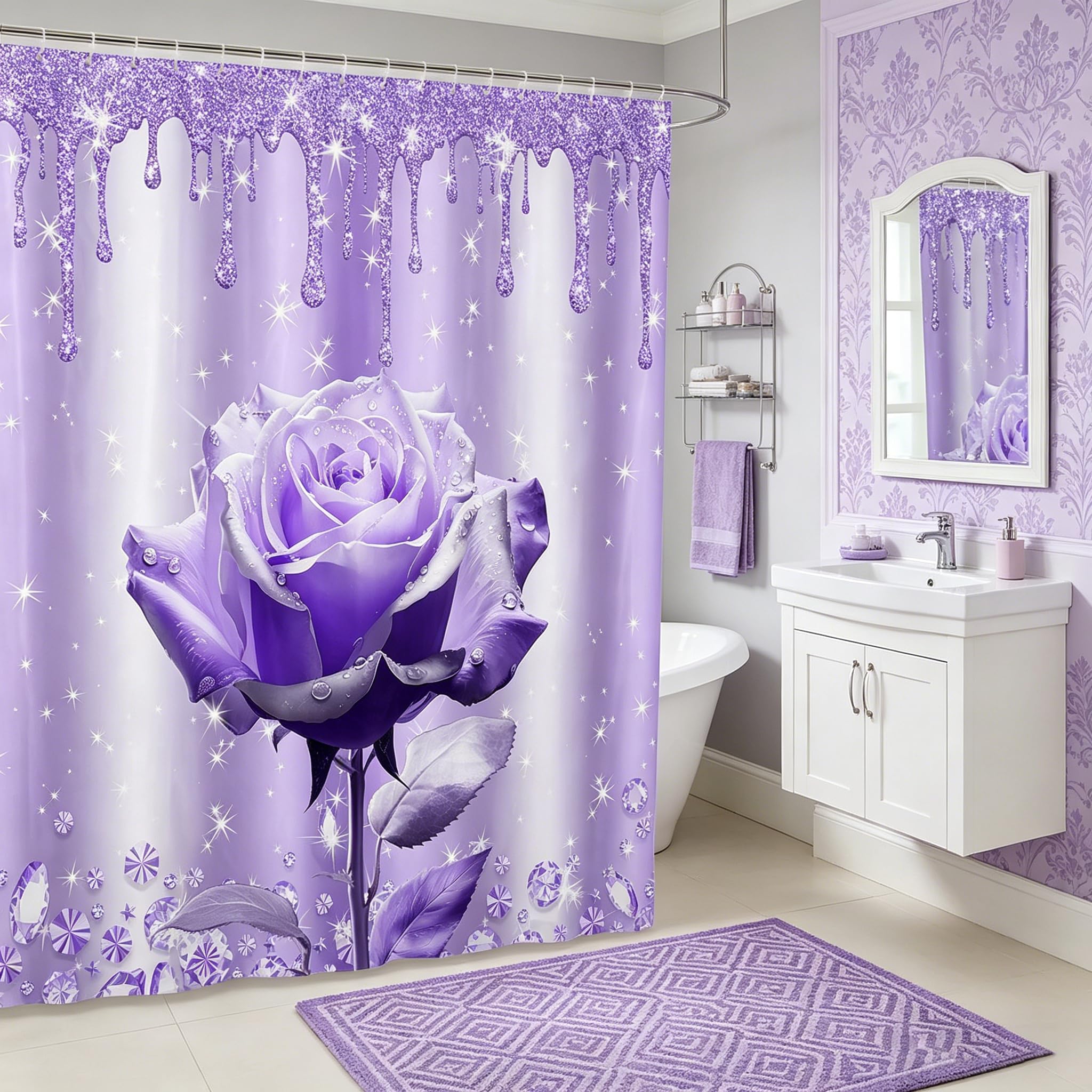 Rideau de douche imperméable anti-éclaboussures grand format rose violette