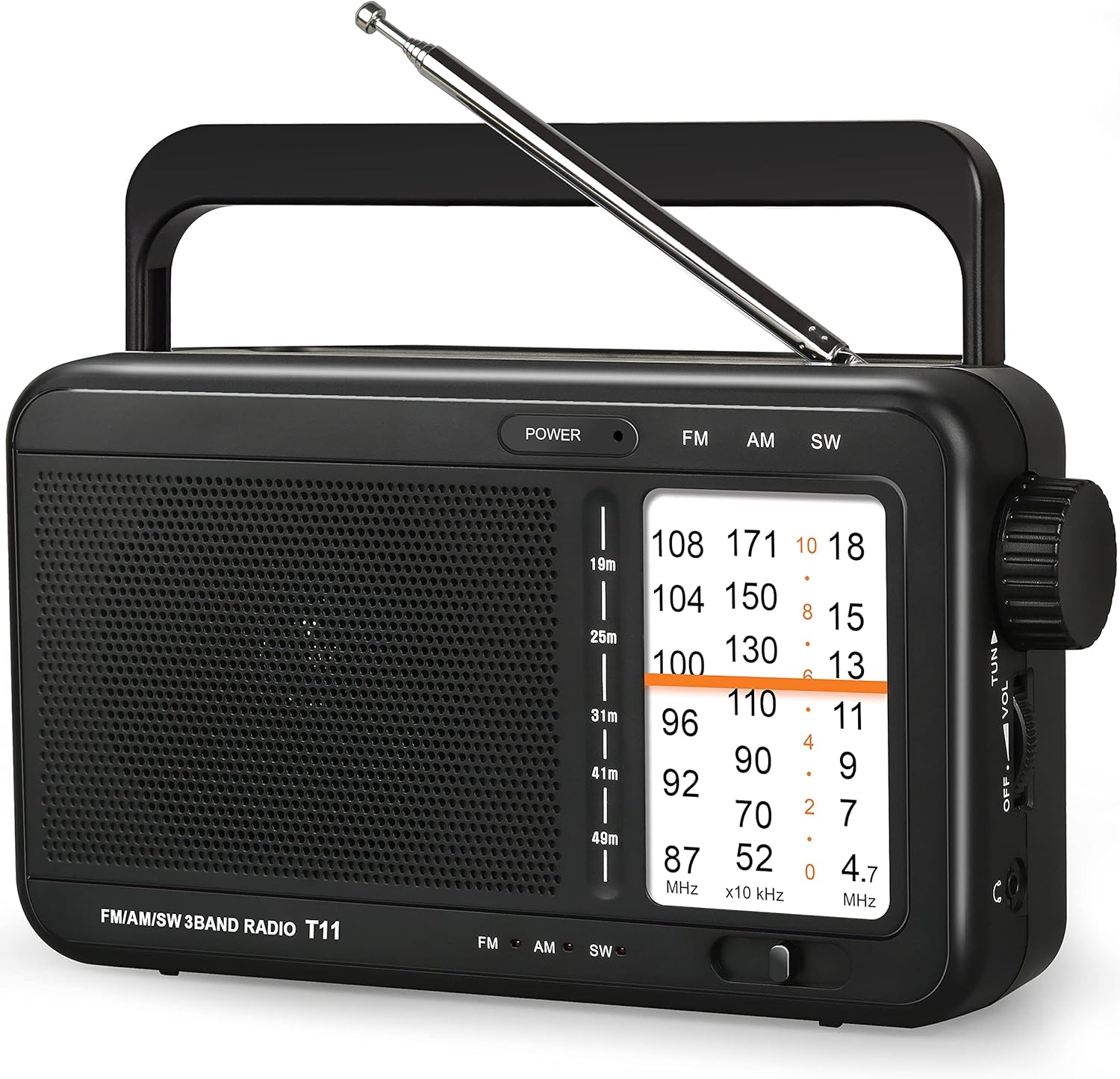 Portable AM FM SW Radio Transistor Radio Battery Operated Radio by 3 D Cell Batteries Or AC Power with Excellent Reception,Good Sounds,Clear Display Panel,Large Knob,Earphone Jack : Electronics