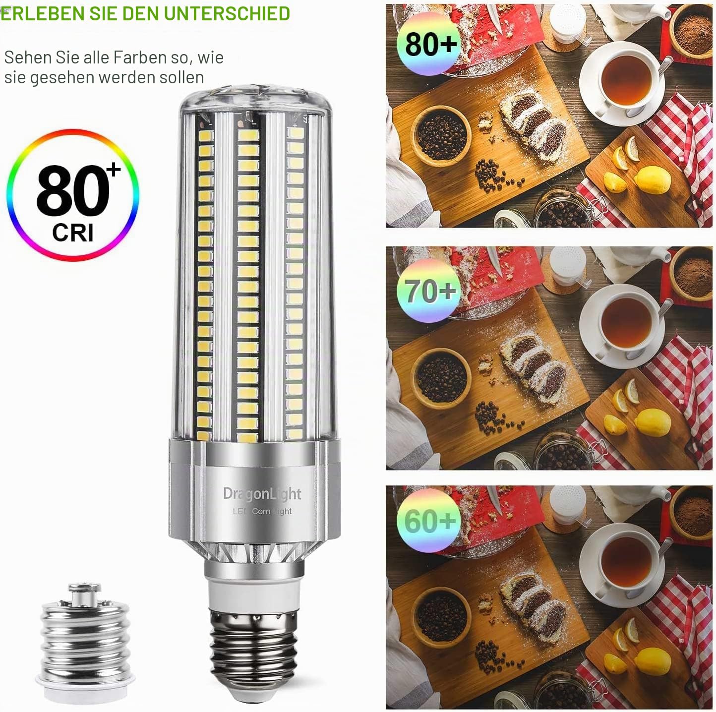 DragonLight 50W Superhelle Mais Licht LED Glühbirne(Ersetzt 350Watt) - E27 Edison LED Lampe mit E40 Adapter - 6000K Kaltweiß 6000Lumen für Großes Gebiet Beleuchtung - Garage Halle Lager Werkstatt