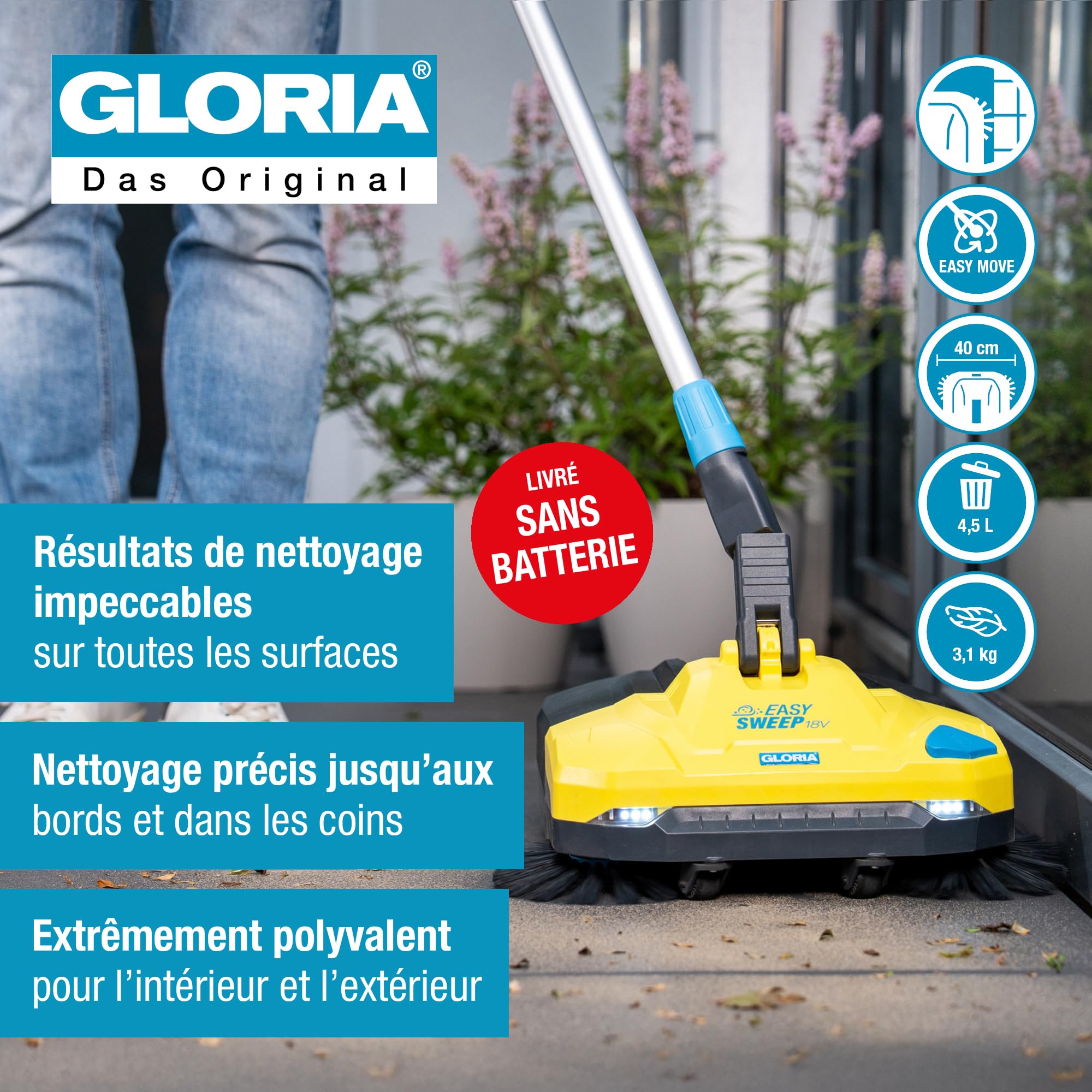 Gloria Balayeuse EasySweep 18V | Compatible Batterie Bosch 18V (Outil Seul)