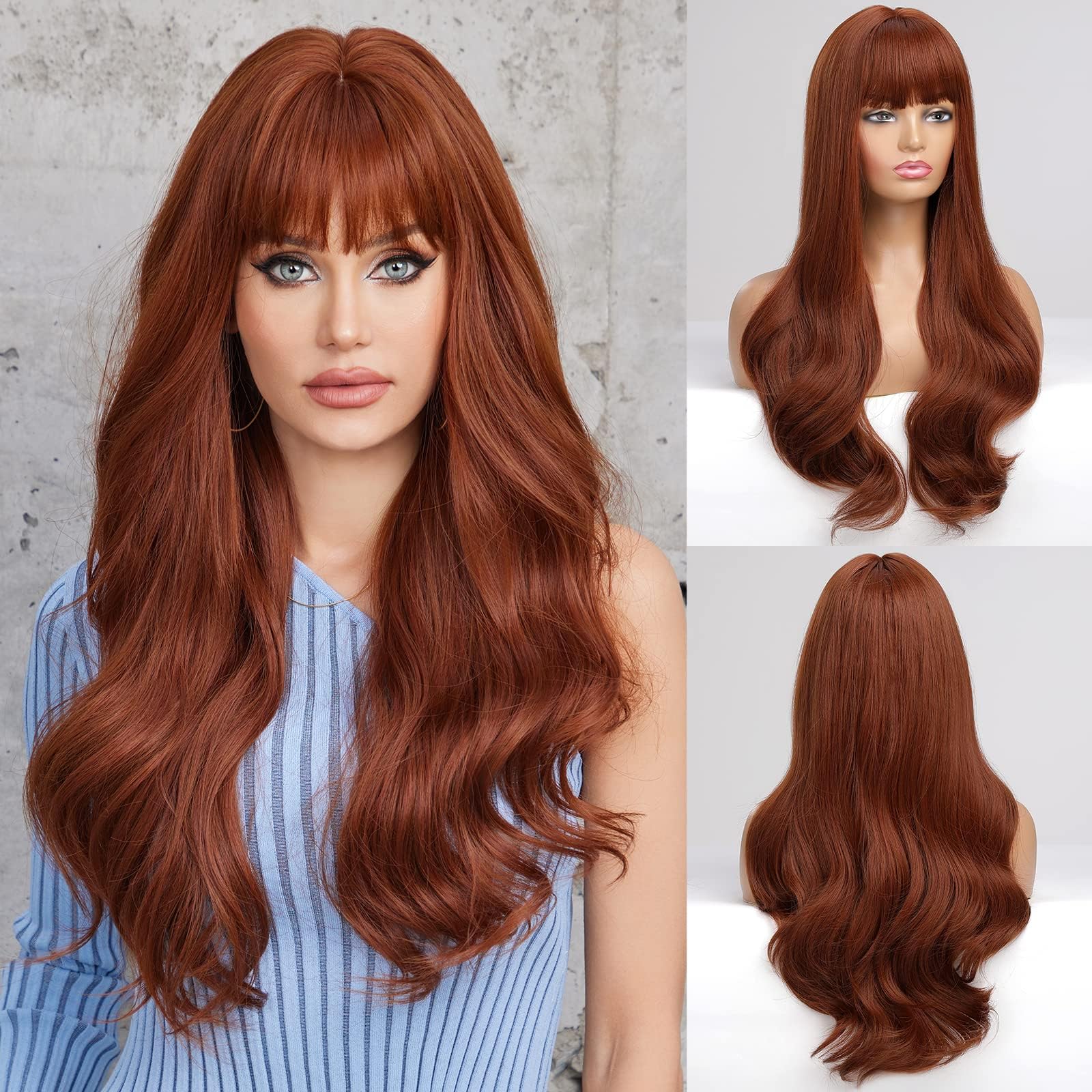 HAIRCUBE Auburn Wigs Highlight Color Synthetic Women's Wig Long Straight Layered and Heat Resistant