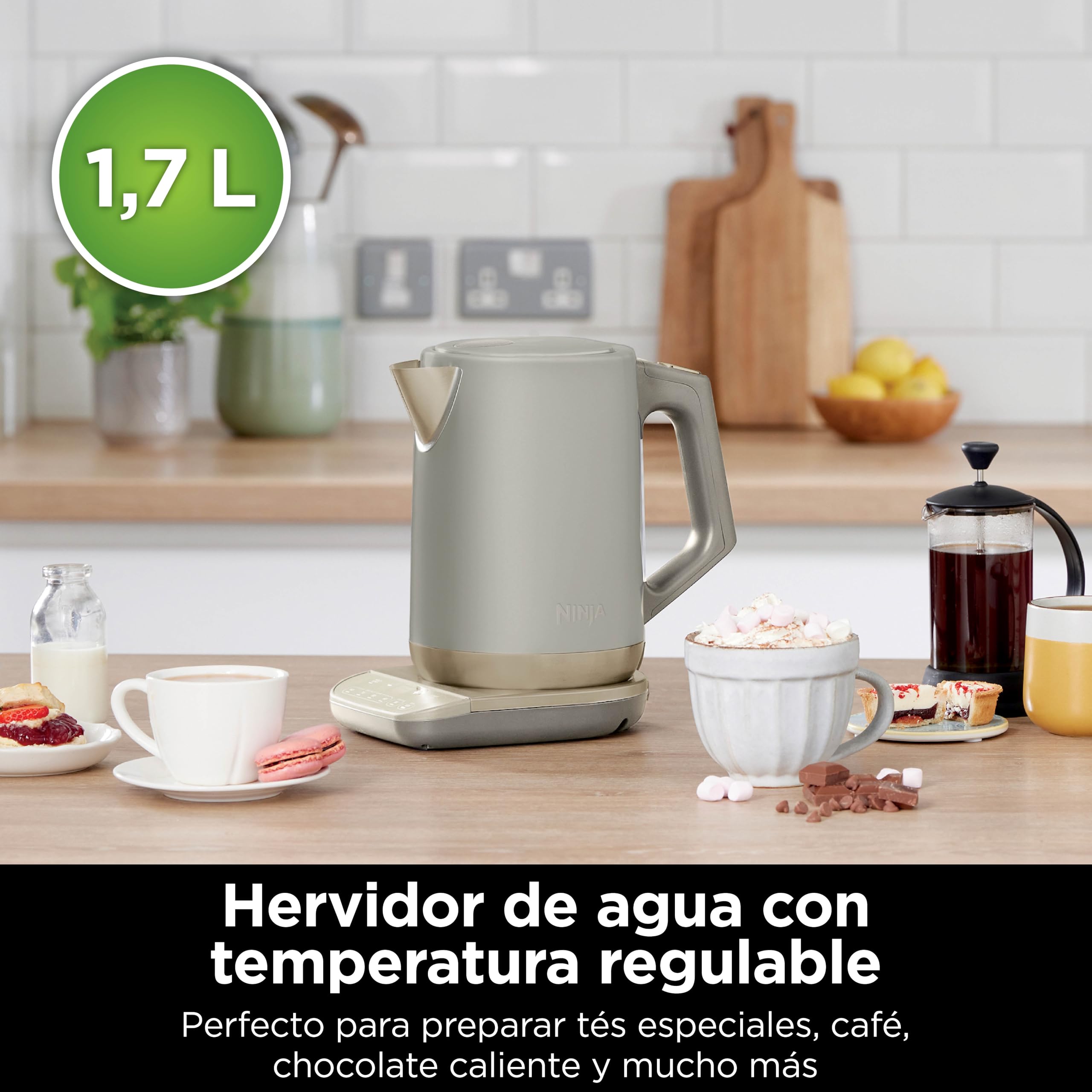 Ninja Hervidor de Agua Eléctrico, Piedra Dorada, KT201EUSTGD | Con Temperatura Regulable, 1,7 L, Hervido Rápido, 6 Temperaturas Predefinidas, Función Hold Temp (Mantener Temperatura)