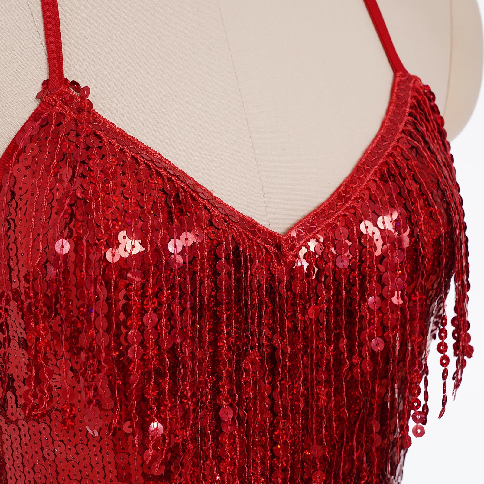 IDOPIP Damen-Body mit Pailletten, Fransen, glitzernde Quaste, Turnanzug, Strampler, lateinamerikanisches Tanzkleid, sexy Festival, Rave, Party-Outfits