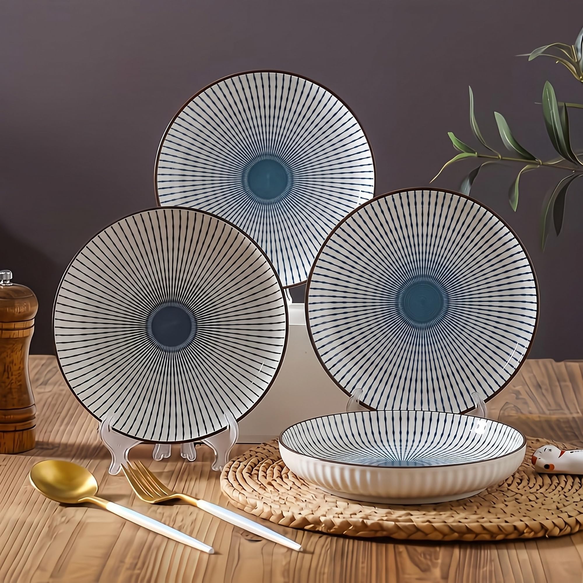 Japanese Style 8-Inch Ceramic Round Dinner Plate – Microwave & Dishwasher Safe, 20.4x4.3cm Porcelain Dish for Seafood, Appetizers & Snacks, Spring (4 Piece)-image-31