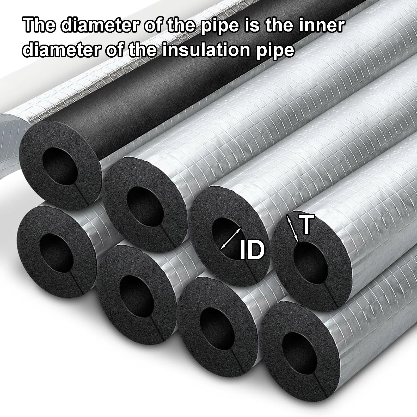 95cm Guaina Isolante in Gomma, Tubo Isolante Antigelo per Esterni, Isolante per Tubi in Foglio di Alluminio Autosigillante, per Tubi dell'Acqua Fredda e Calda(TK 30mm/1.2",ID 110 mm/4.3")