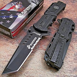 Snake Eye Tactical Officially Licensed USMC U.S Marines Tanto Military Assisted Folding Pocket Knife (Black