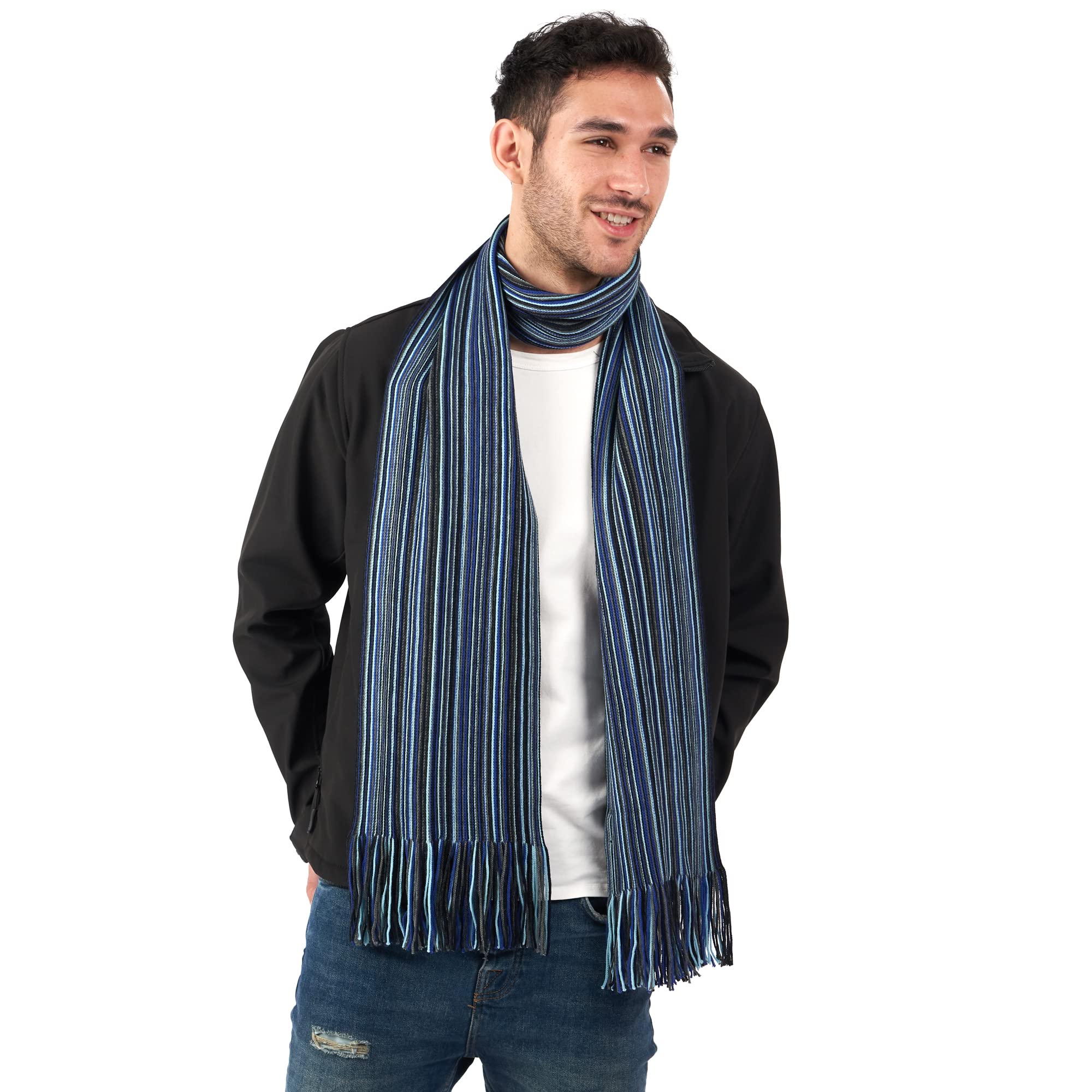 LOVARZI Sciarpa Uomo in Lana Merino Extra Fine - a Righe per l'Inverno | Lana Merino Extra Fine, Morbida e Calda, Ideale come Regalo Invernale per Uomo, Motivo a Righe Classico