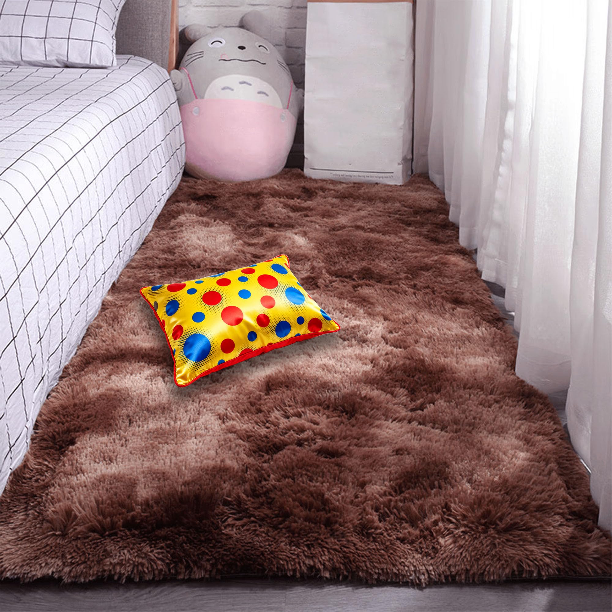 Tapis de salon shaggy style moderne poil long doux marron de 290x340 cm