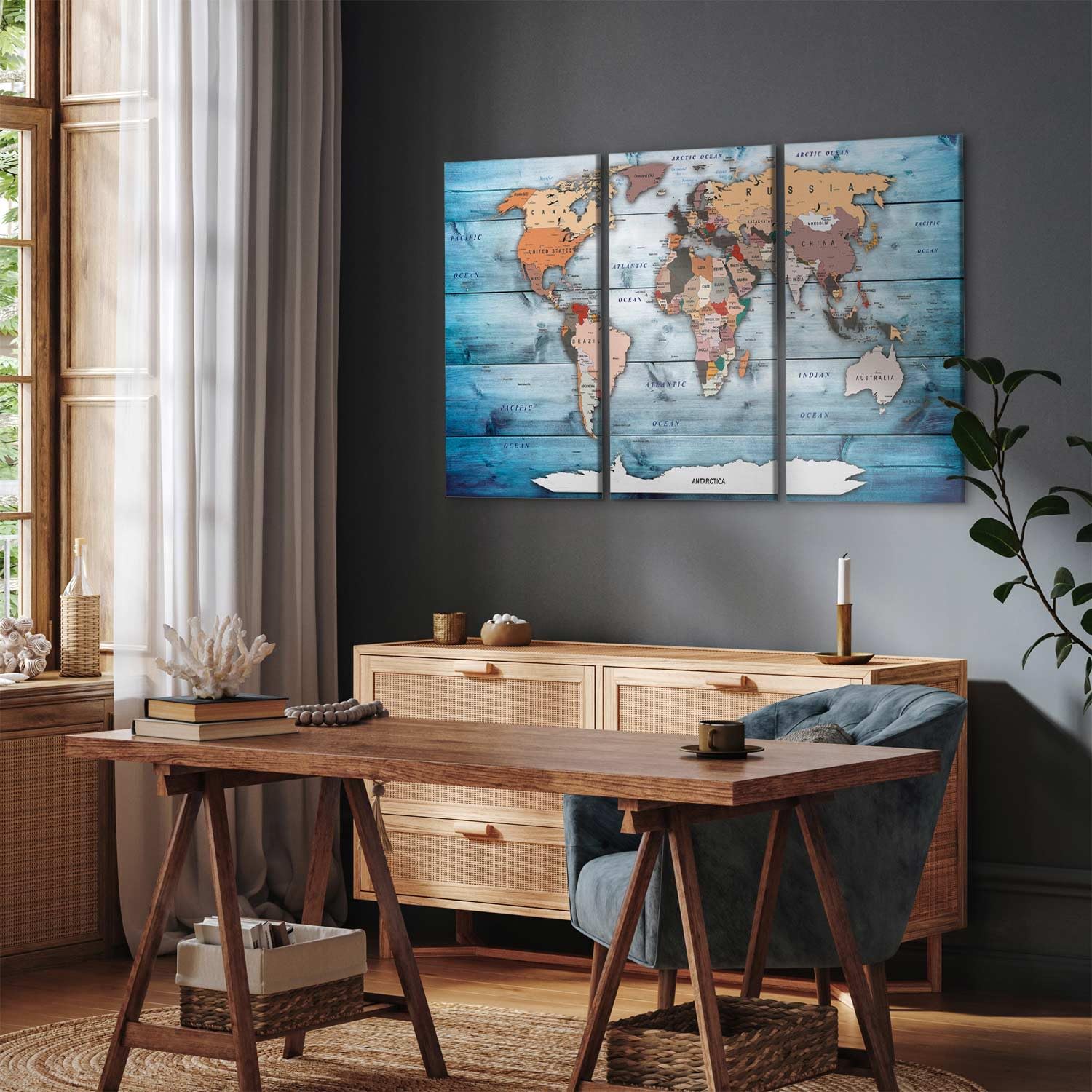 B&D XXL Tableau en Liège Mural Décoratif Carte du Monde 120x80 cm