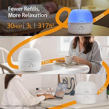 3L Cool Mist Humidifier for Bedroom, Top Fill, Quiet, Night Light
