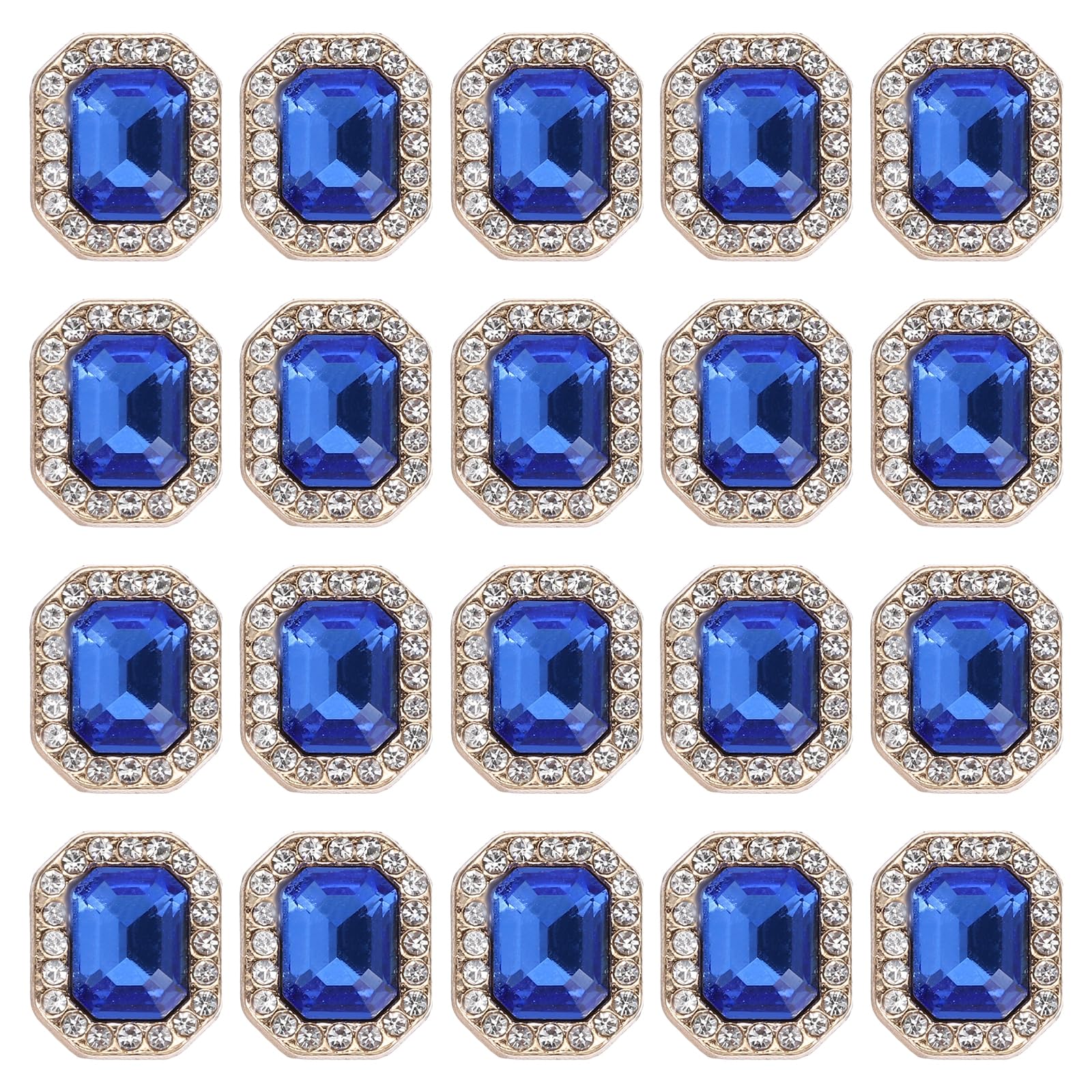 PATIKIL 20pcs Rhinestone Buttons for Clothing, 0.5x0.4(12x10mm) Rectangle Crystal Buttons Diamond Flowers Embellishments Sew on Bulk for Crafts DIY Sewing Jewelry Making, Peacock Blue