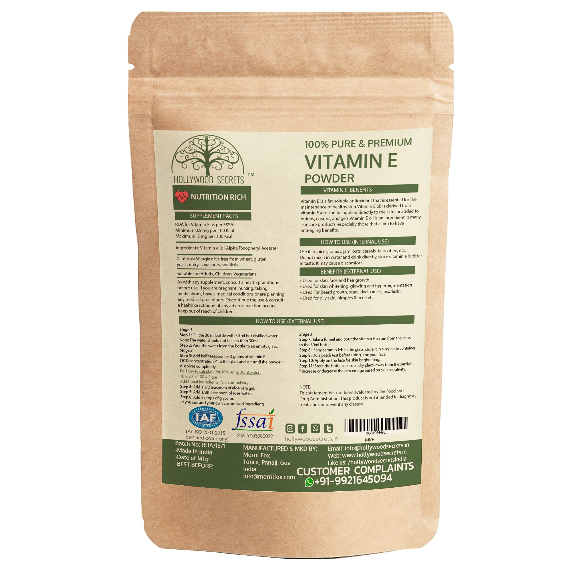 Hollywood Secrets 100% Pure Vitamin E Powder 100 gm - Image 2 thumbnail