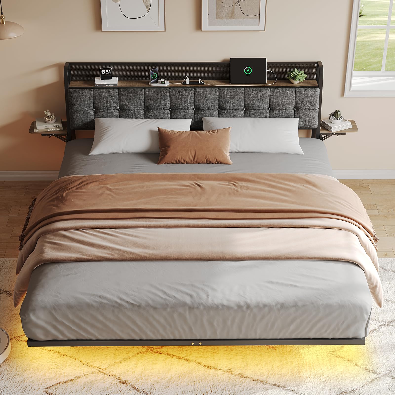 MARS BED FRAME ダブル Amazon.com: Salamir Twin Floating Bed Frame with LED & Charging