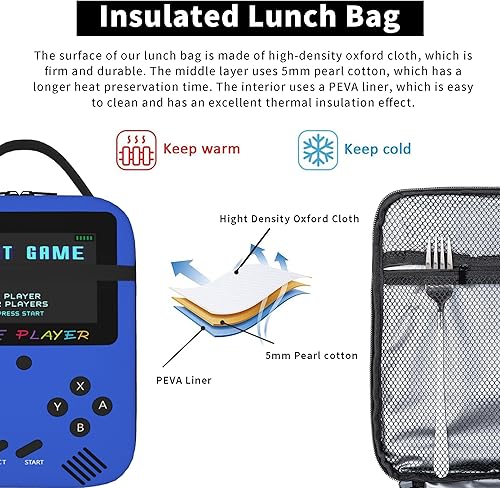 Miniatura 5 de Lonchera para niños, consola de juegos para niños, lonchera con aislamiento, reutilizable, portátil, para adolescentes, niños, escuela