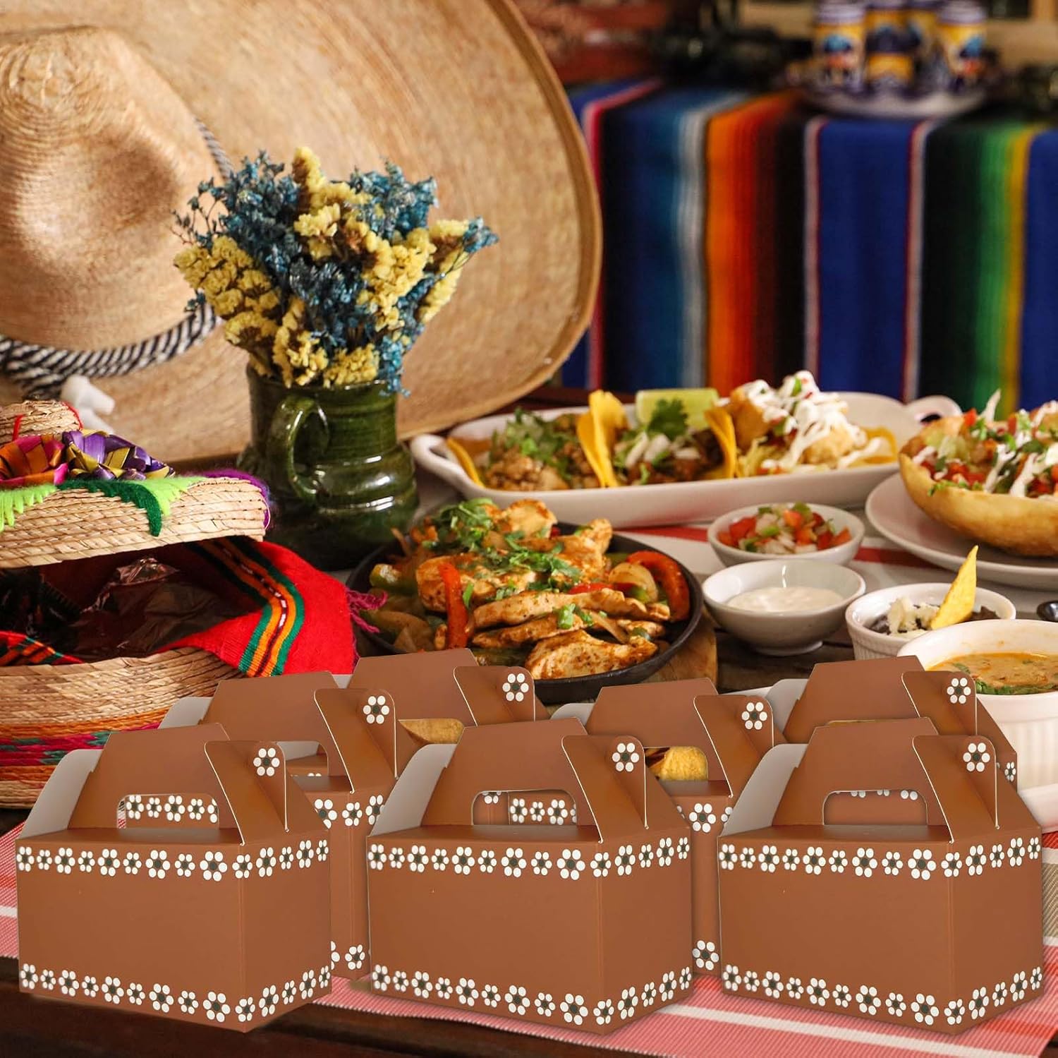 RVEAFA 24 Pack Platos De Barro Mexicanos Party Favor Boxes Mexico Traditional Terracotta Flower Party Decoration Treat Boxes for Snacks Candy Cookie Boxes for Wedding Birthday 6.5x3.5x4 Inches - Image 6