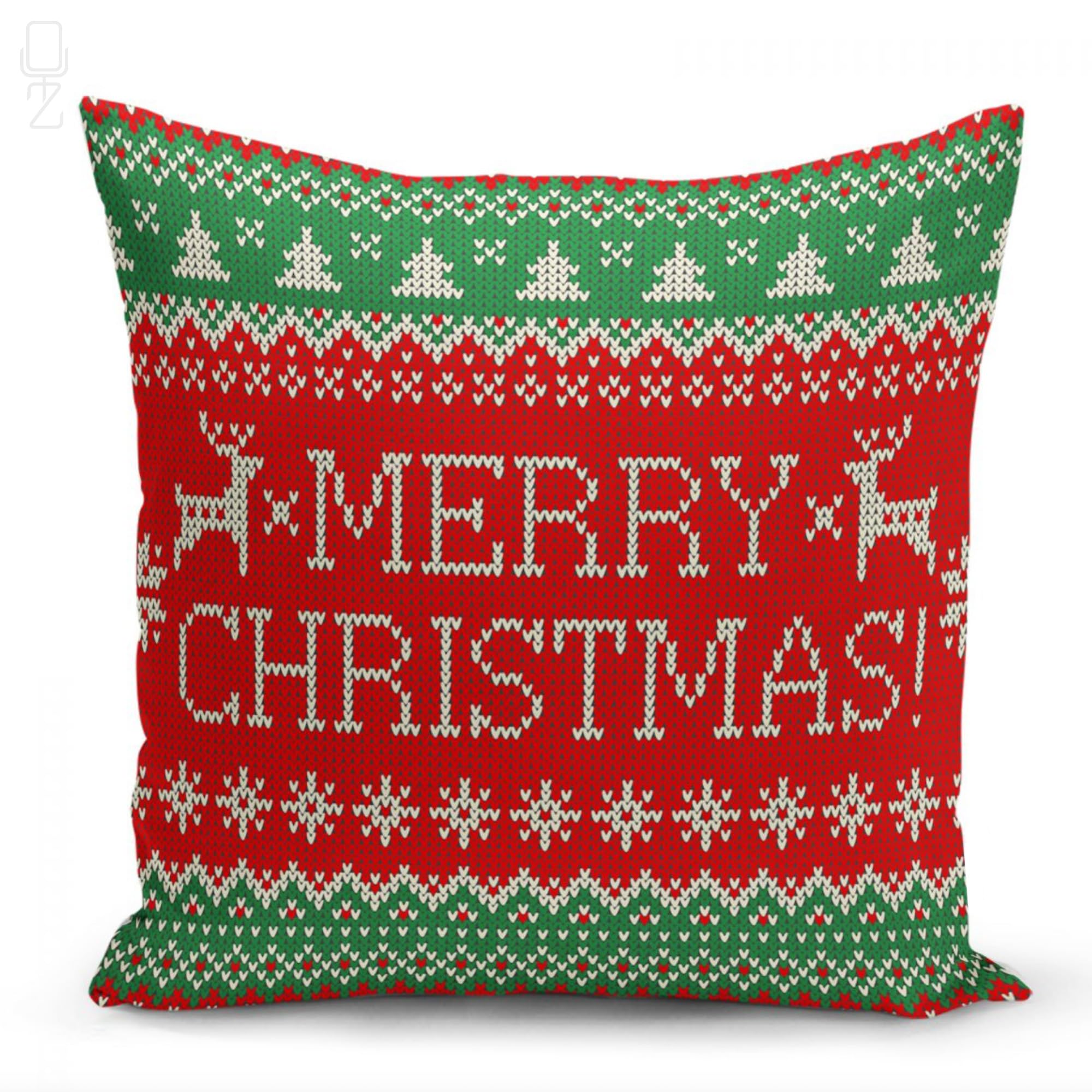 OyzShop Merry Christmas Cushion Cover with Red, Green & Ivory Colours Hand Knitted Themed, Double Sided with Multi-Sizes, OEKO-TEX, 50x50cm (20x20 Inch), Option 4 (1 Piece)