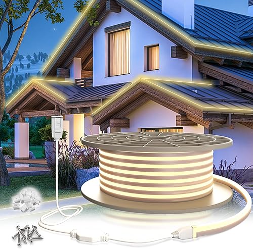 KSIBNW Tira de luz LED de 110 V impermeable al aire libre IP65 amarillo 65.6 ft 65.6 ft tira de luz de neón LED, tipo AC 110-120V flexible LED