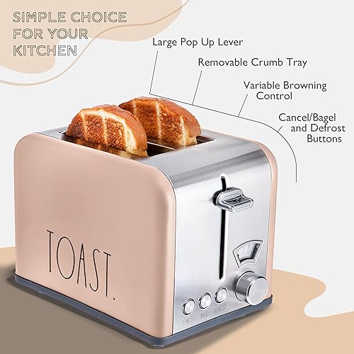 Miniatura 3 de Rae Dunn Tostadora, tostadora cuadrada de 2 rebanadas de acero inoxidable, ranura ancha con 5 niveles de tostado, con opciones de bagel,