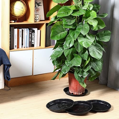 Miniatura 8 de Paquete de 30 platillos redondos de plástico para plantas, platillos negros para macetas, platos gruesos para plantas, bandeja de agua, bandeja de