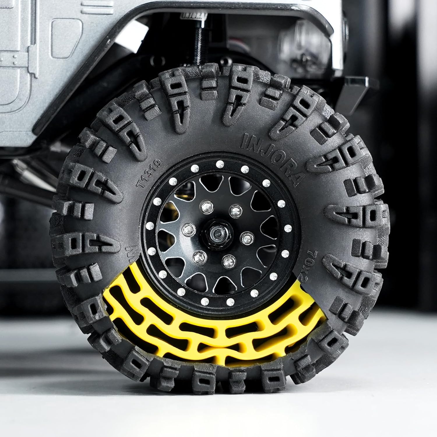 INJORA 1.3 Silicone Rubber Inserts and Swamp Claw Tires for TRX4M SCX24 1/18 1/24 RC Crawler Car Upgrade(Yellow)