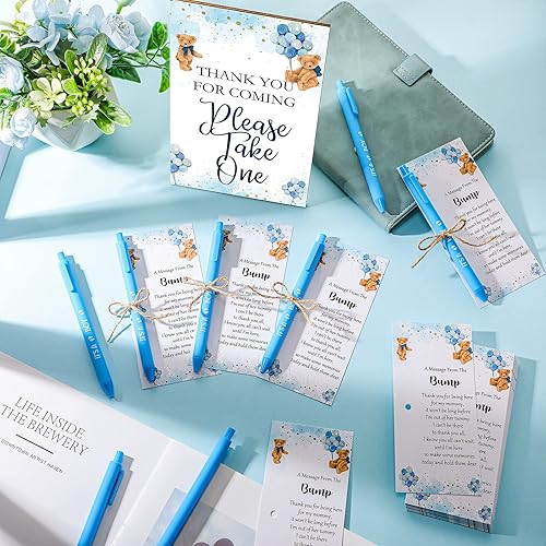 Miniatura 6 de Sintuff Juego de 50 Recuerdos de Baby Shower para Invitados 1 Letrero de Agradecimiento por Venir 50 Bolígrafos 50 Tarjetas de Agradecimiento con