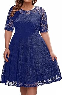 Women's Plus Size Wedding Guest Bridal Shower Semi Formal Cocktail Party Lace V Neck Midi Dress - Buy now