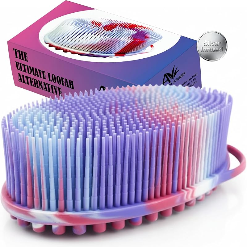 Escova corporal Avilana Silver Edition de silicone, dupla face, Marble-Silver