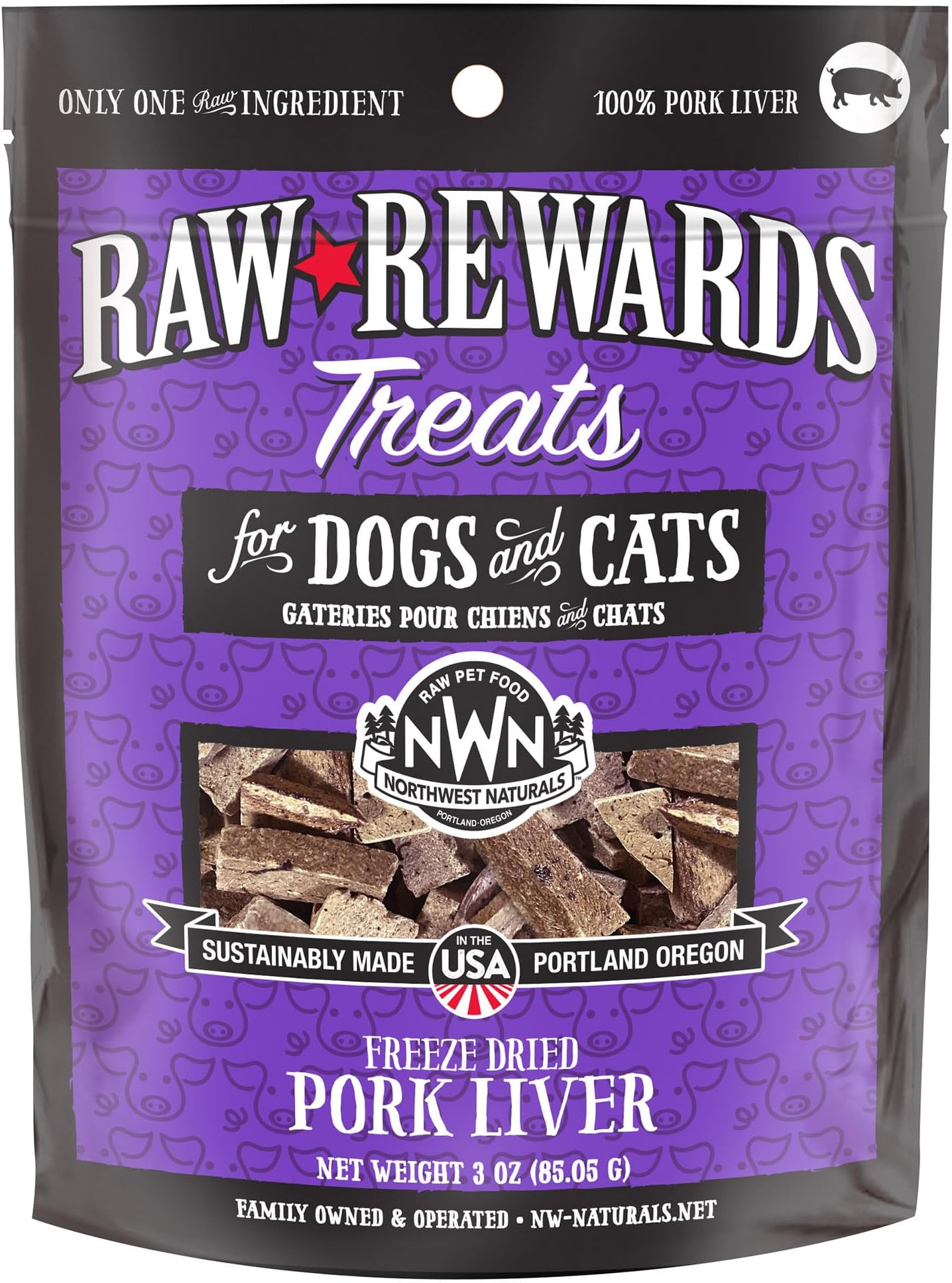 Northwest Naturals Raw Rewards Freeze-Dried Pork Liver Treats for Dogs and Cats - Bite-Sized Pieces - Healthy, 1 Ingredient, Human Grade Pet Food, All Natural, Proudly Made in USA, 3 Oz