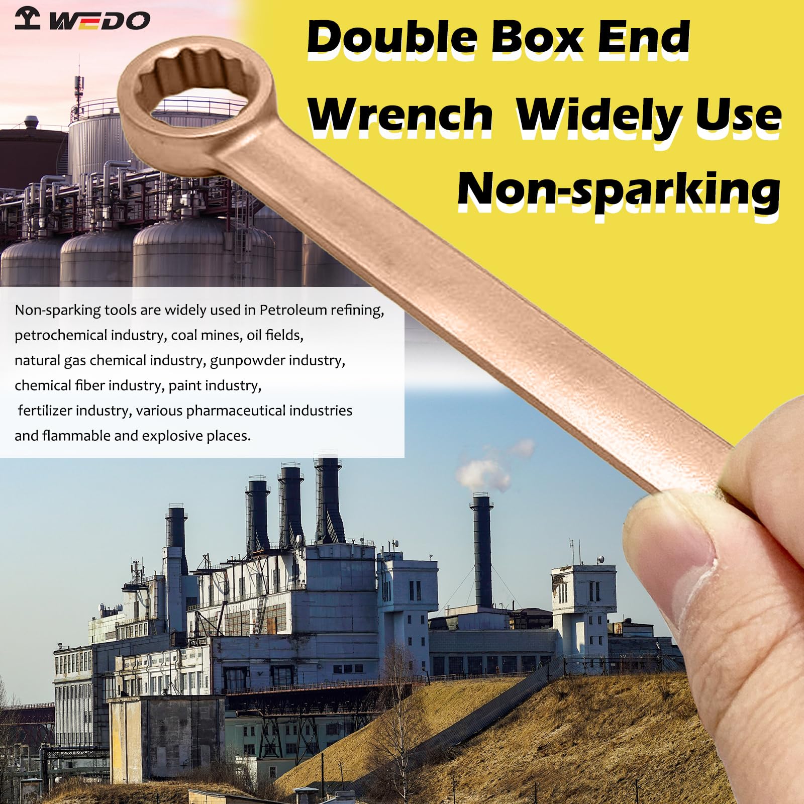 WEDO Llave sin chispas,llave inglesa,caja plana doble,forjada,llave de seguridad sin chispas,resistente a la corrosión,bronce berilio,DIN,aprobado por BAM/ATEX 30x32mm de ancho